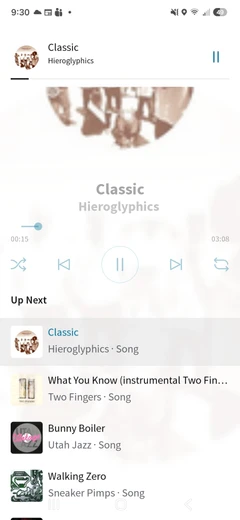 mStream Player by Niera Tech: now playing with the up-next list